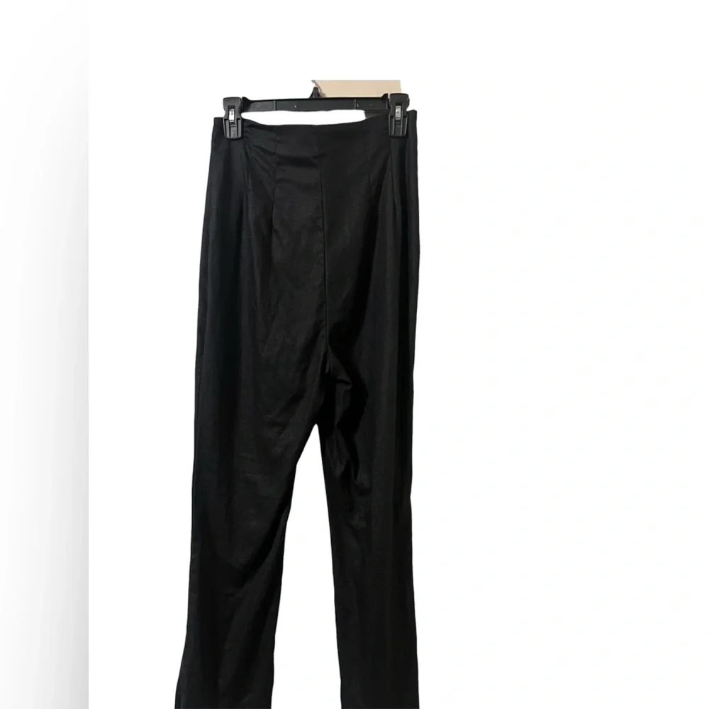 Reformation 100% Linen Pants Women’s 6 Black Straight Leg High Rise Pleated Zip